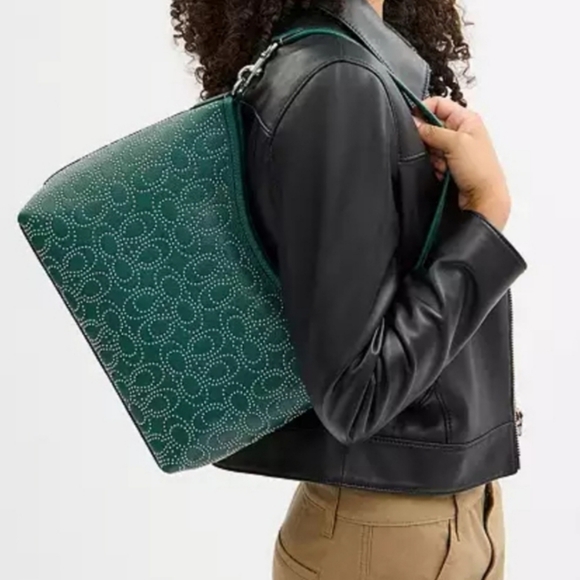 New Coach Green Signature Rivet Laurel Emerald Green - Picture 5 of 5